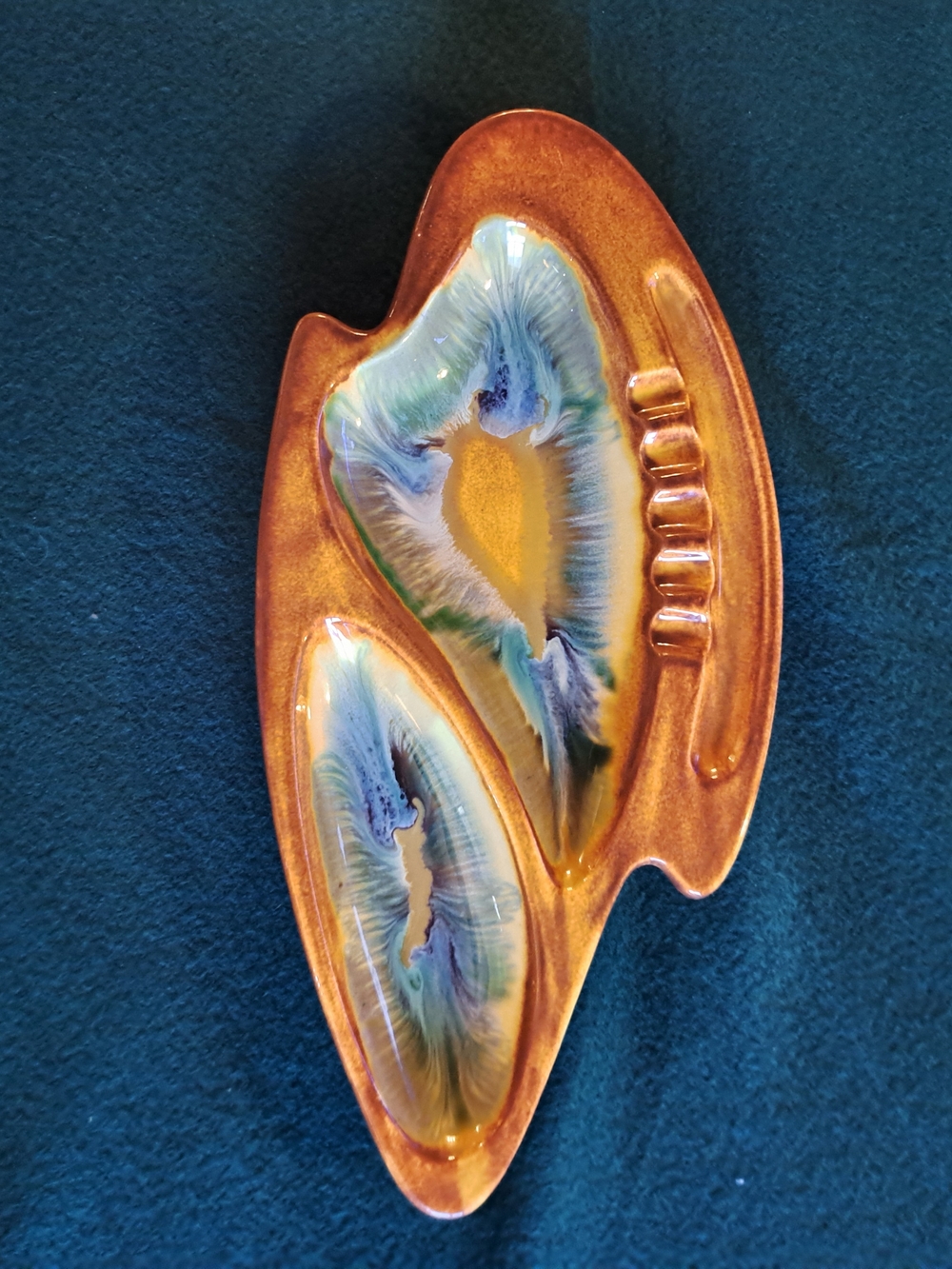 VTG Royal Haeger MCM Ashtray Briar Agate R119 Orange Green